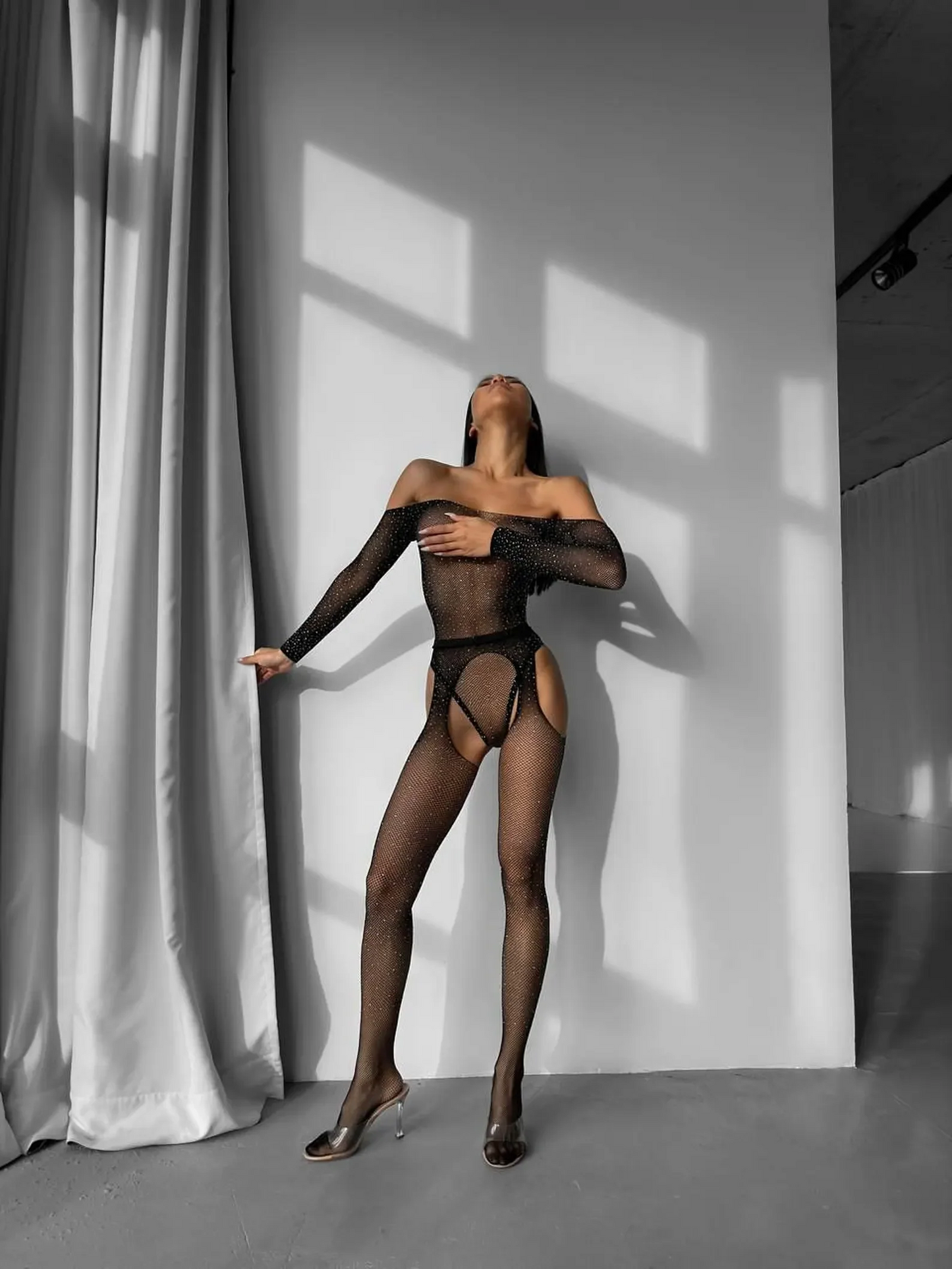 Sparkly Crystal Mesh Bodysuit & Stockings