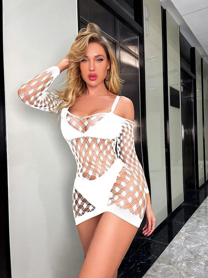 Long Sleeve Summer Fishnet Half Body Stocking