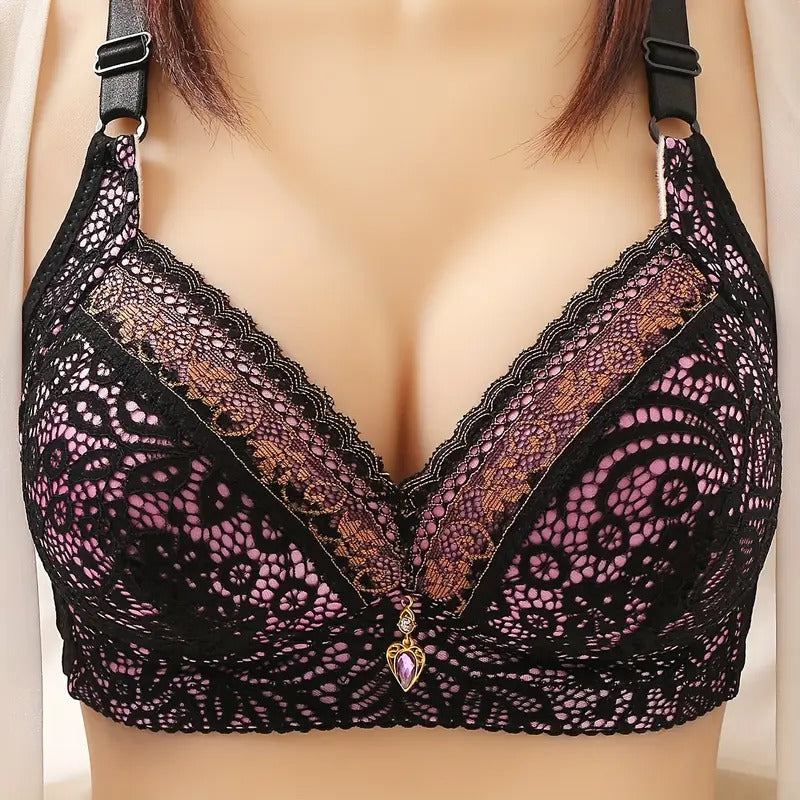 Elegant Women's Lace Bralette - Ultra-Thin, Deep V-Neck,