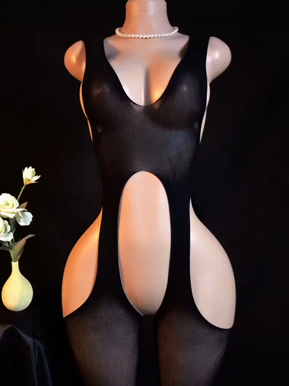 Semi-Sheer Crisscross Strap Bodysuit