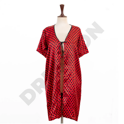 Red & Black Dots Thigh Length Gown