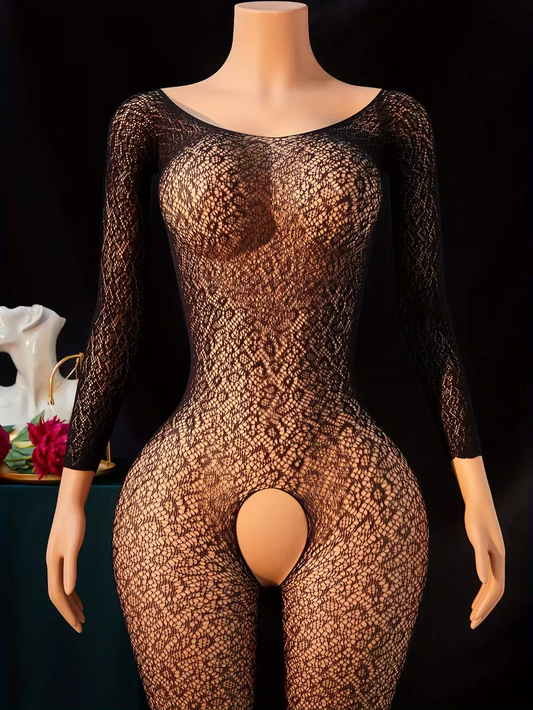 Plus Size Leopard Print Hollow-Out Bodysuit