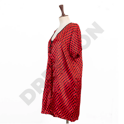 Red & Black Dots Thigh Length Gown