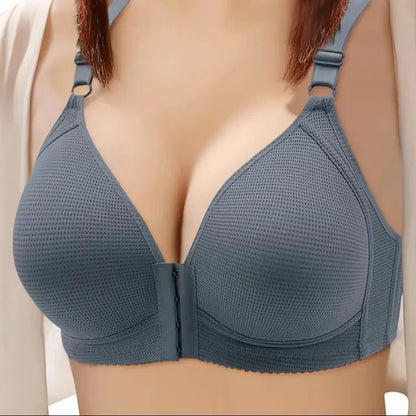 Front button gathering seamless underwire bra
